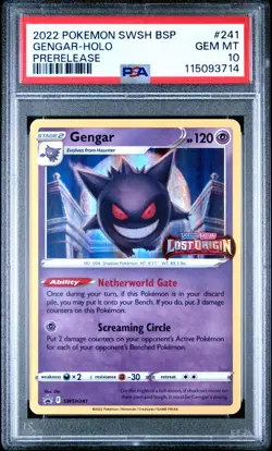 PSA 10 Gengar #241 Lost Origin Stamp PreRelease Promo Pokemon Purple Grade Guard - Image 2