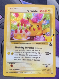 Birthday Pikachu 24 Holo Black Star Celebrations Promo Pokemon Card NM - Mint - Image 1