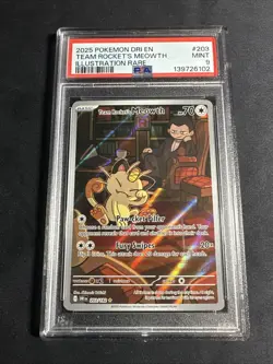2025 POKEMON TEAM ROCKET'S MEOWTH 203/182 DRI EN-DESTINED RIVALS PSA 9 - Image 1