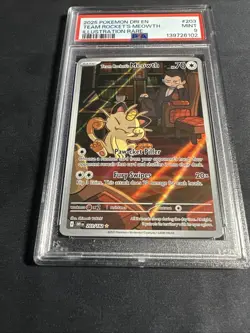 2025 POKEMON TEAM ROCKET'S MEOWTH 203/182 DRI EN-DESTINED RIVALS PSA 9 - Image 2