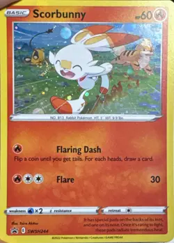 Scorbunny (Cosmos Holo) SWSH244 Holo Promo Sword & Shield Promo Pokemon NM SWIRL - Image 1