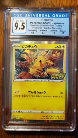 2020 Pokemon Japanese Sword and Shield Promos Pikachu 124/S-P CGC 9.5 GEM MINT - Image 1