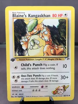 Pokemon TCG 1st Edition Blaine's Kangaskhan 36/132 Gym Heroes Non Holo - Image 1