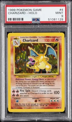 1999 POKEMON BASE SET UNLIMITED #4 CHARIZARD-HOLO PSA 9 - Image 1