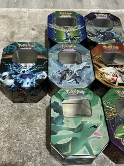 Pokemon tin empty lot 7 Tins Please Read Description - Image 3