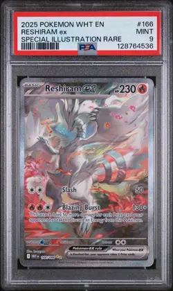 2025 POKEMON WHT EN-WHITE FLARE SPECIAL ILLUSTRATION RARE #166 RESHIRAM EX PSA 9 - Image 1