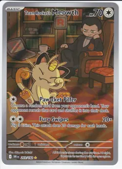 Team Rocket's Meowth 203/182 Illustration Rare Destined Rivals Pokemon Holo NM - Image 1