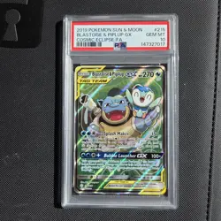 Pokemon Card - Blastoise & Piplup GX 215/236 Cosmic Eclipse Tag Team - PSA 10 - Image 1