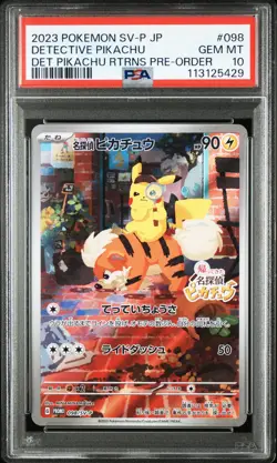 2023 POKEMON JAPANESE SV-P PROMO #098 DETECTIVE PIKACHU PSA 10 - Image 1