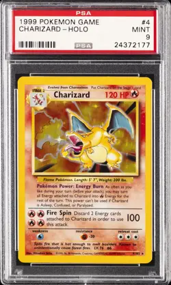 1999 POKEMON BASE SET UNLIMITED #4 CHARIZARD-HOLO PSA 9 - Image 1