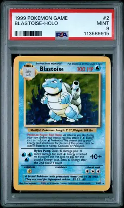 1999 Pokemon Base Set Unlimited Blastoise Holo Rare 2/102 PSA 9 Mint - Image 1