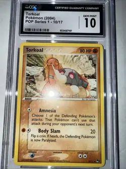 Pokemon TCG Torkoal POP Series 1 10/17 Non Holo Common CGC 10 Gem Mint - Image 1