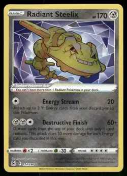 2022 Radiant Steelix 124/196 Radiant Rare Holo NM SWSH11: Lost Origin Pokemon - Image 1
