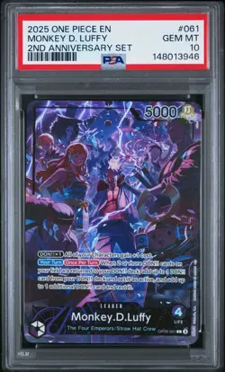 2025 ONE PIECE OP09 061 MONKEY D LUFFY ENGLISH 2ND ANNIVERSARY SET PROMO PSA 10 - Image 1