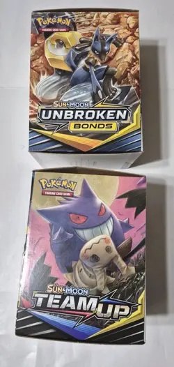 Pokemon Sun Moon Team Up 3 Card Unbroken Bonds Booster Pack Empty Display Box - Image 1