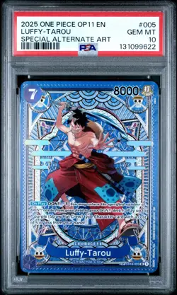 2025 ONE PIECE OP11 #005 A FIST OF DIVINE SPEED LUFFY TAROU SP ALT ART PSA 10 - Image 1