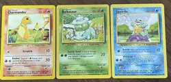 Charmander 46/102 Bulbasaur 44/102 Squirtle 63/102 1999 Base Set Starter Pokemon - Image 1