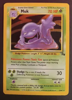 Pokemon TCG Muk 13/62 Fossil Unlimited Holo Rare Lightly Played - Image 1