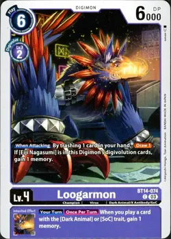 Loogarmon BT14-074 - Digimon Card Game - Champion Lv.4 - Lightly Played - - Image 1