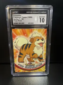GEM MINT 10 CGC Graded 1999 Topps Pokemon Series 1 #58 Growlithe First Print - Image 1