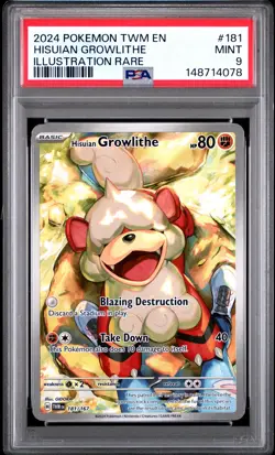 2024 POKEMON TWM EN-TWILIGHT MASQUERADE #181 HISUIAN GROWLITHE PSA 9 - Image 1