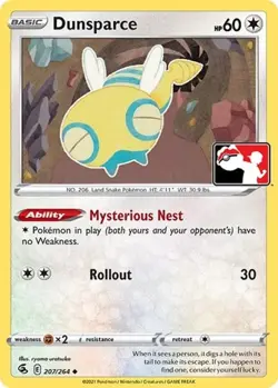 1x Dunsparce (#207/264) NM Eng Pokemon - Prize Pack Series - Image 1