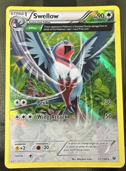 Pokemon TCG Card Swellow 72/108 Reverse Holo Rare XY Roaring Skies Pokemon LP - Image 1
