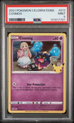 Pokemon 2021 Celebrations #013 COSMOG PSA 9 Mint RARE - Image 1