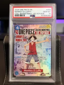 2026 ONE PIECE PROMOS ONE PIECE COLLEGE BK: US VOYAGE MONKEY D. LUFFY PSA 10 GEM - Image 1