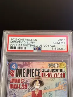2026 ONE PIECE PROMOS ONE PIECE COLLEGE BK: US VOYAGE MONKEY D. LUFFY PSA 10 GEM - Image 3