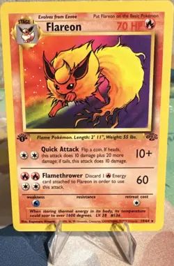 Pokemon TCG Flareon 1st Edition Jungle 19/64 1999 70 HP Rare Regular - Image 1