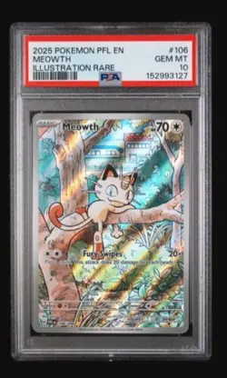 2025 Pokemon Pfl En-Phantasmal Flames #106 Meowth Illustration Rare PSA 10 - Image 1