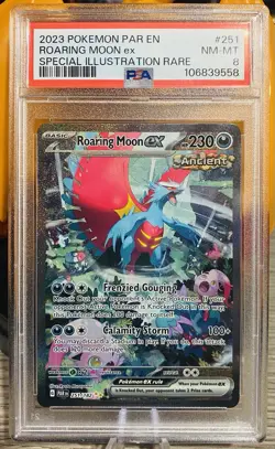 Pokemon 2023 EN: SV Paradox Rift SIR Roaring Moon EX Card 251/182 NM-MT PSA 8 - Image 1