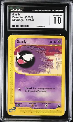 CGC 10 GEM MINT Gastly 57/144 Skyridge Vintage WOTC 2003 Pokemon Card - Image 1