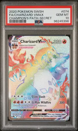 Pokemon Charizard VMAX Champion's Path Secret Rare Full Art #074 PSA 10 Gem Mint - Image 1