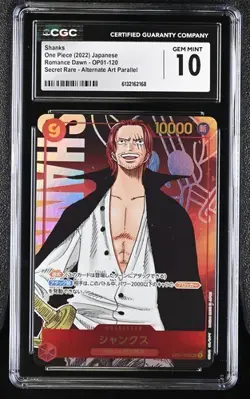 2022 ONE PIECE JAPANESE OP01-120 SHANKS ALT ART CGC 10 GEM MINT - Image 1
