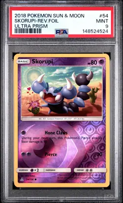 2018 POKEMON SUN & MOON ULTRA PRISM #54 SKORUPI-REVERSE FOIL PSA 9 - Image 1