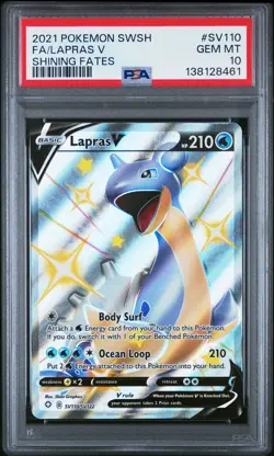 2021 POKEMON SWORD & SHIELD SHINING FATES #SV110 FULL ART/LAPRAS V PSA 10 - Image 1