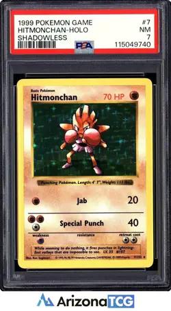 Pokemon 1999 Hitmonchan 7/102 Holo Shadowless Base Set PSA 7 - Image 1