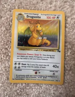 Pokemon TCG Dragonite Fossil Holo Unlimited Rare Card 4/62 Vintage - Image 1