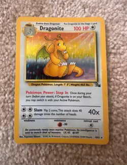 Pokemon TCG Dragonite Fossil Holo Unlimited Rare Card 4/62 Vintage - Image 2