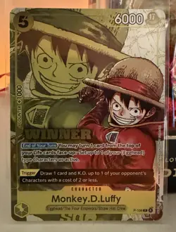 Bandai One Piece CCG Winner Monkey.D.Luffy Character Card P-106 Egghead promo - Image 1