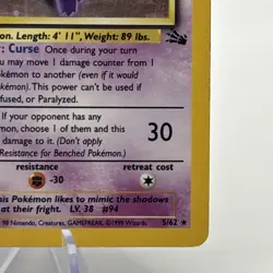 Pokemon Fossil Holo Gengar 5/62 Unlimited Rare MP - Image 5