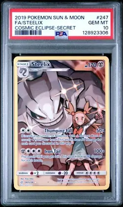 PSA 10 GEM MINT Steelix Cosmic Eclipse Full Art Holo Pokemon 2019 247/236 - Image 1