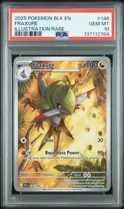 PSA 10 GEM MINT Fraxure Black Bolt Illustration Rare 2025 Pokemon 146/086 - Image 1