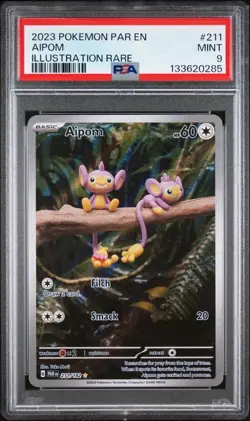 PSA 9 MINT Aipom Paradox Rift Illustration Rare Holo 2023 Pokemon 211/182 - Image 1