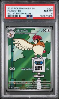 PSA 8 NM-MT Pidgeotto Obsidian Flames Illustration Rare 2023 Pokemon 208/197 - Image 1