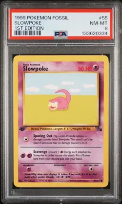 PSA 8 NM-MT Slowpoke Fossil 1st Edition 1999 Pokemon WOTC 55/62 - Image 1