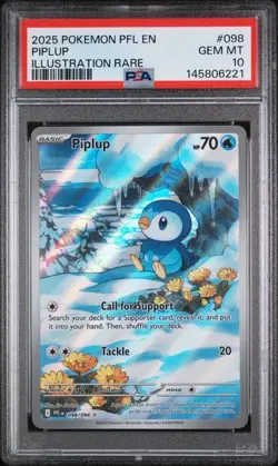 PSA 10 GEM MINT Piplup Phantasmal Flames Illustration Rare 2025 Pokemon 098/094 - Image 1