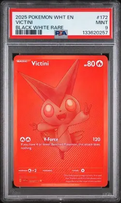 PSA 9 MINT Victini White Flare Black White Rare 2025 Pokemon 172/086 - Image 1